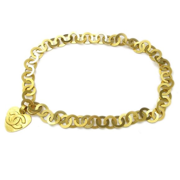 Authenticity Guarantee CHANEL CC Heart Charm Gold Chain Belt Accessories 95P Aut - Picture 1 of 6